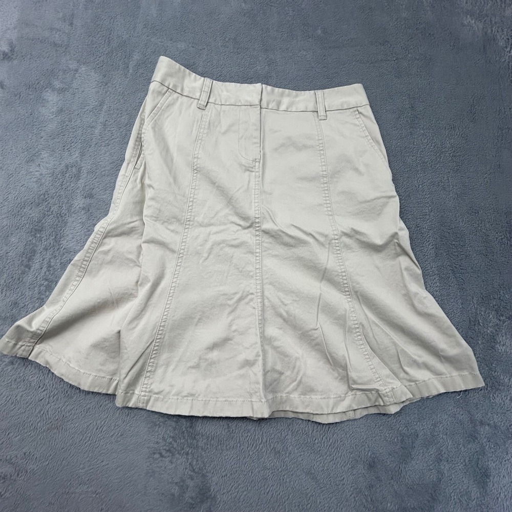 LL Bean Khaki Cotton A-Line Skirt Women 4 Petite Beige Paneled Knee Length 0HAB4